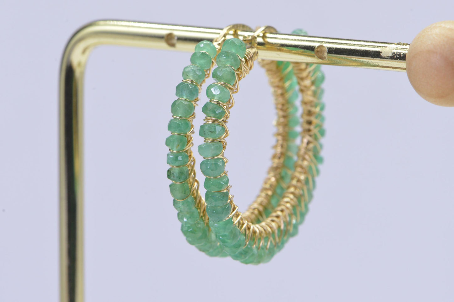 Emerald Hoop Earrings: 14K Gold Filled Wire Wrapped Gemstone