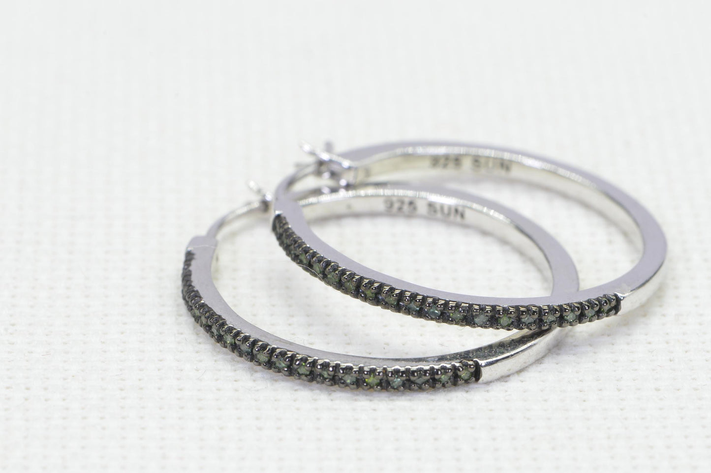 Black Diamond Hoop Earrings: Sterling Silver, 1.5 Inch