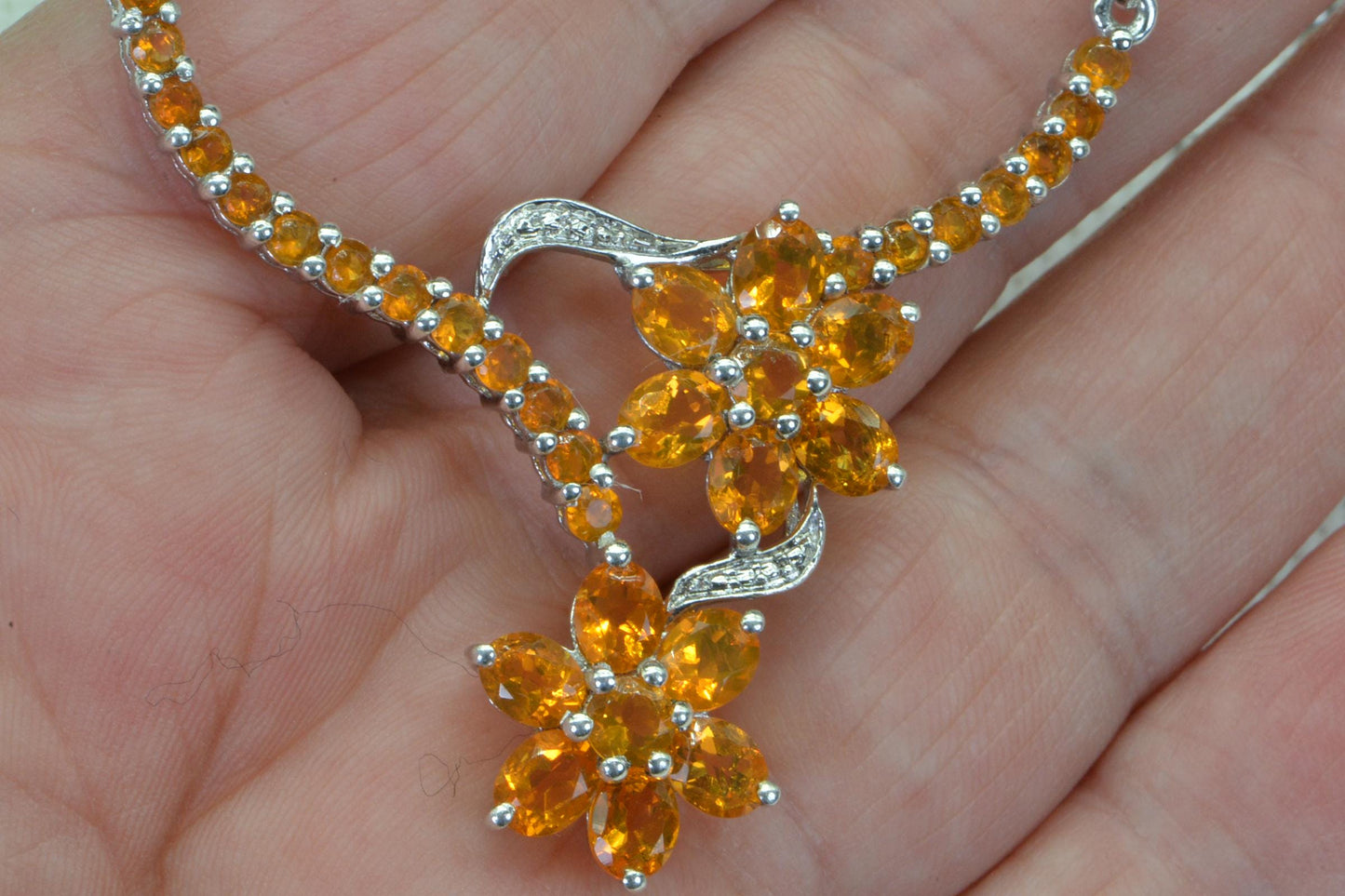 Mexican Fire Opal Flower Necklace: Sterling Silver October Birthstone
