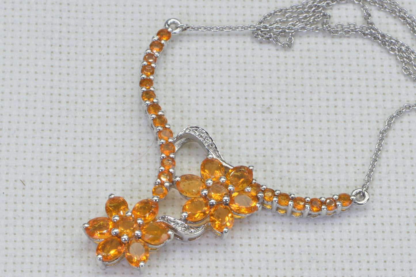 Mexican Fire Opal Flower Necklace: Sterling Silver October Birthstone