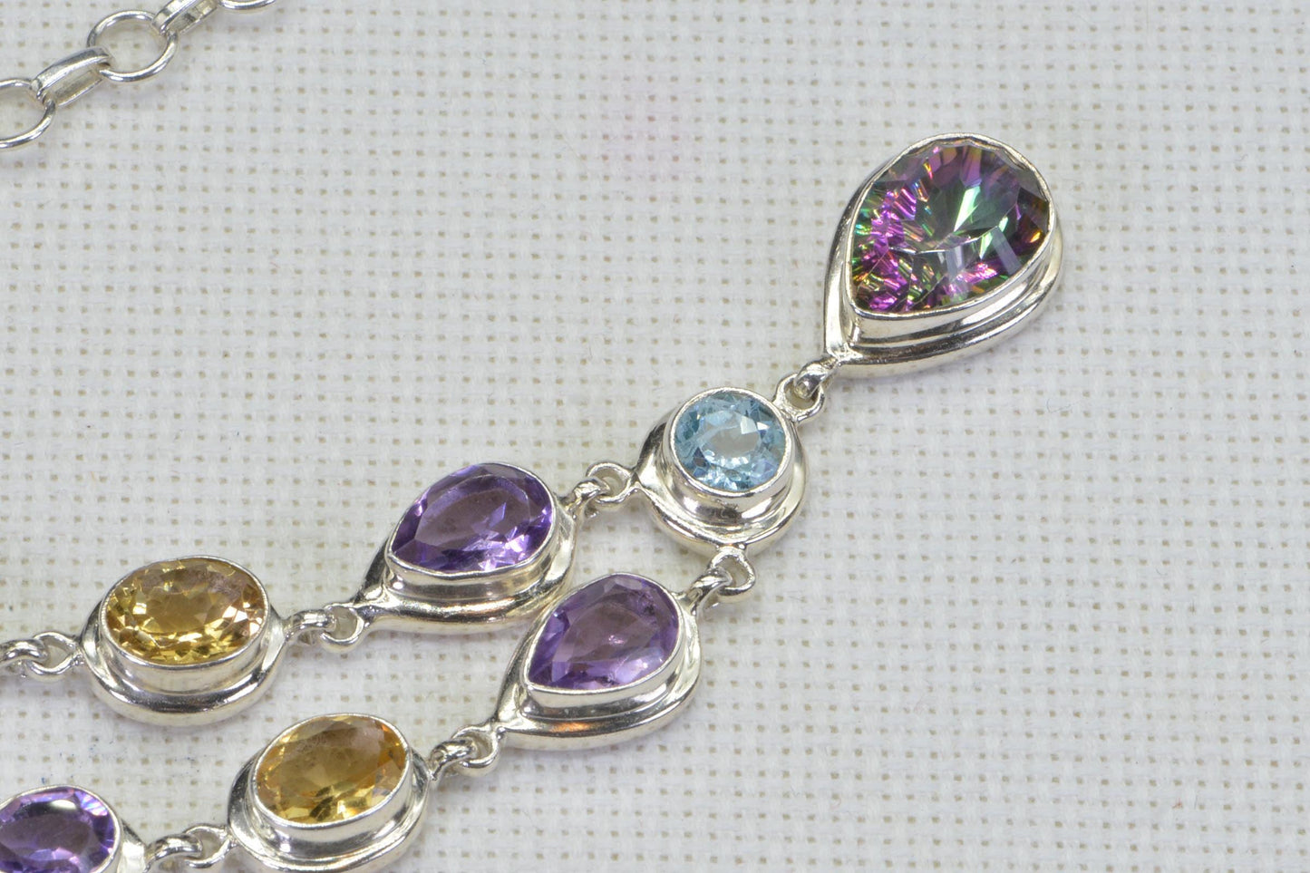 Mystic Topaz Gemstone Necklace Multi stone bezel setting sterling silver chain birthstone necklace