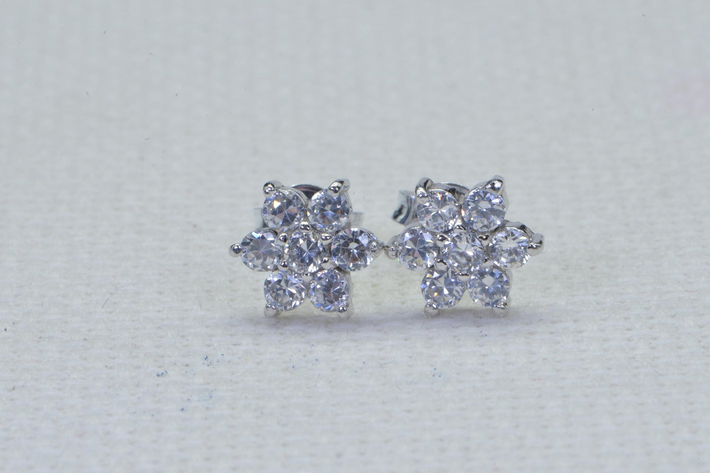 Simulated Diamond Flower Stud Earrings Prong Set Sterling Silver Birthstone April