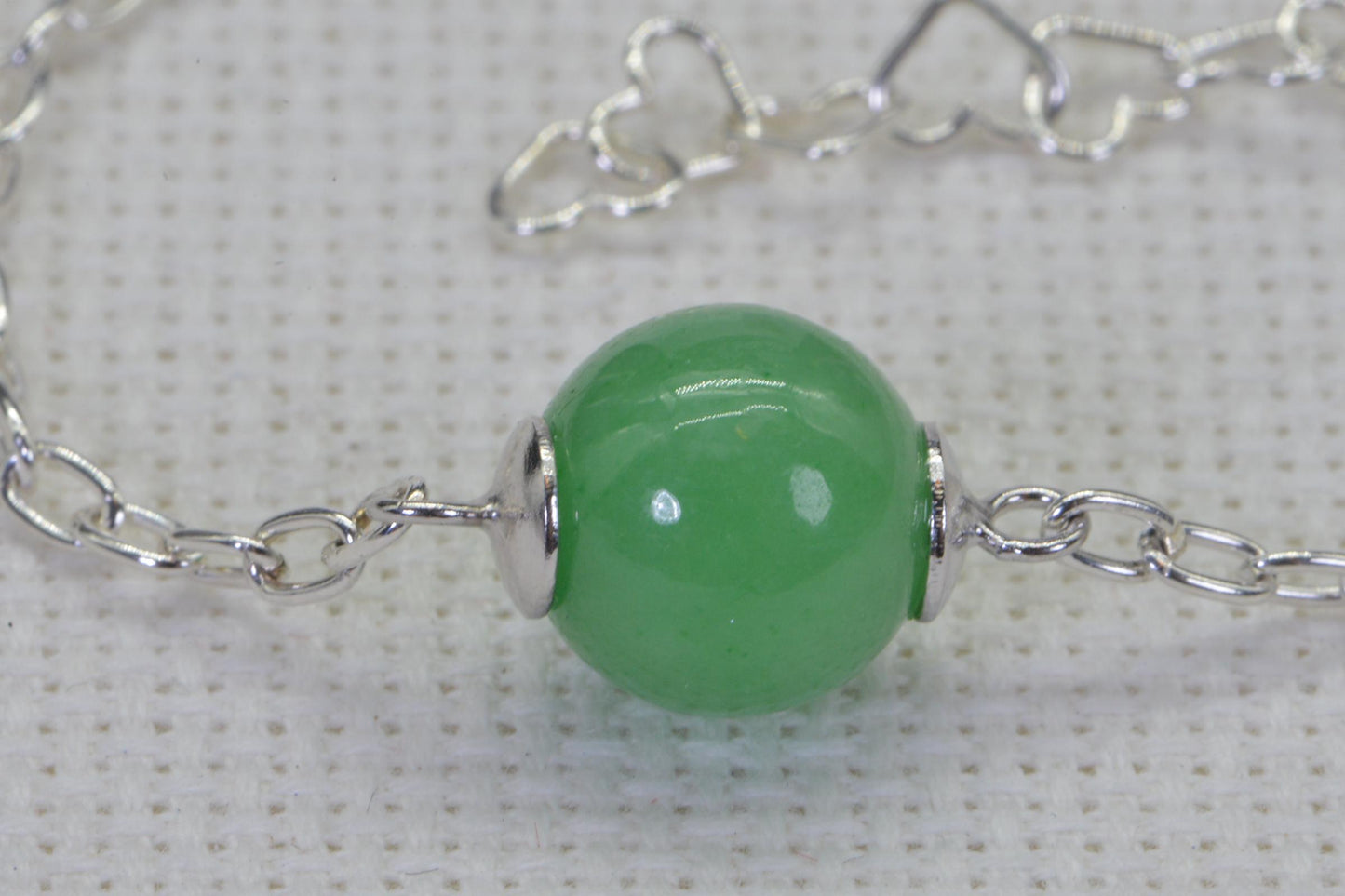 Apple Green Jadeite Bracelet, Sterling Silver Chain, Handmade Jewelry