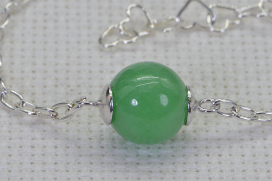 Apple Green Jadeite Bracelet, Sterling Silver Chain, Handmade Jewelry