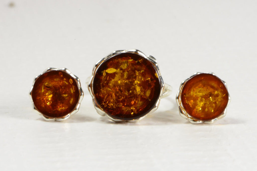 Baltic Amber Sterling Silver Jewelry Set: Ring and Earrings