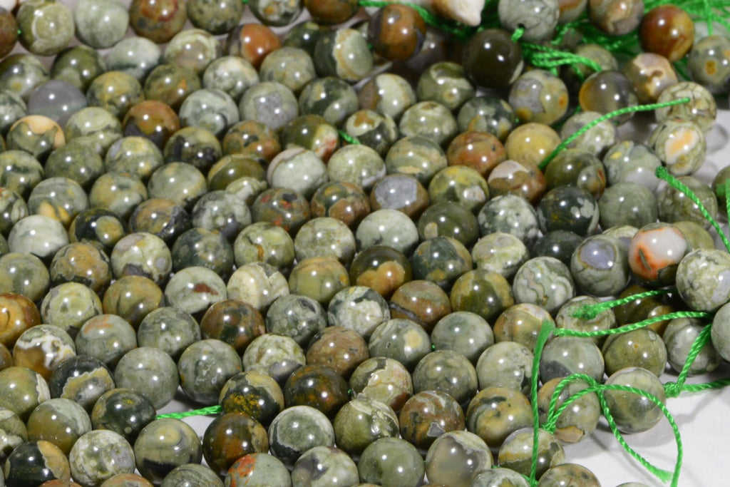 8mm Rhyolite Jasper Beads: Green, Brown Gemstone Jewelry Supplies