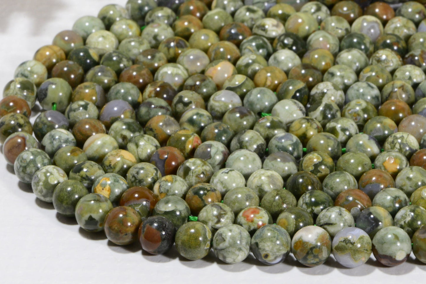 8mm Rhyolite Jasper Beads: Green, Brown Gemstone Jewelry Supplies