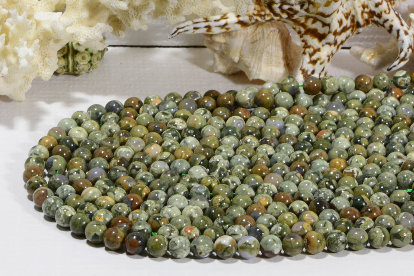 8mm Rhyolite Jasper Beads: Green, Brown Gemstone Jewelry Supplies