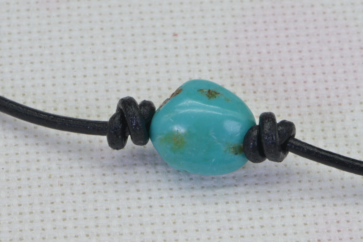 Raw Kingman Turquoise Necklace: Single Bead Leather Choker