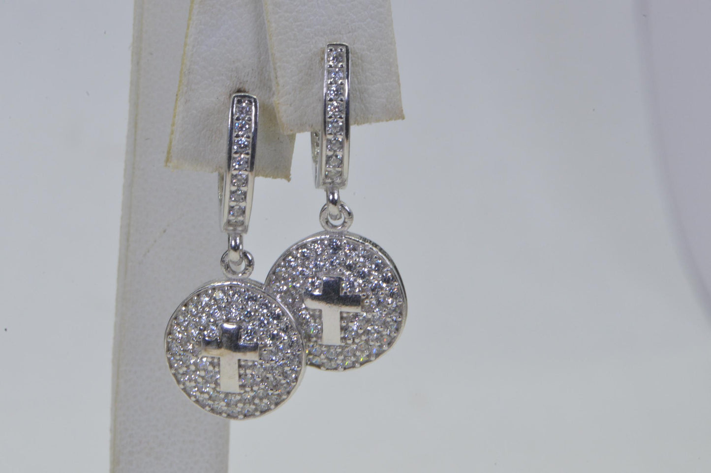 Simulated Diamond Cross Earrings: 14K White Gold over Sterling Silver