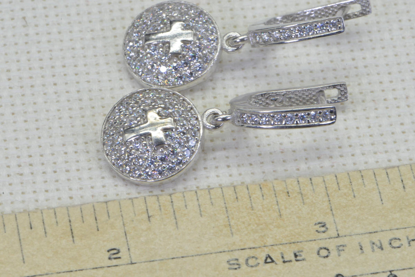 Simulated Diamond Cross Earrings: 14K White Gold over Sterling Silver