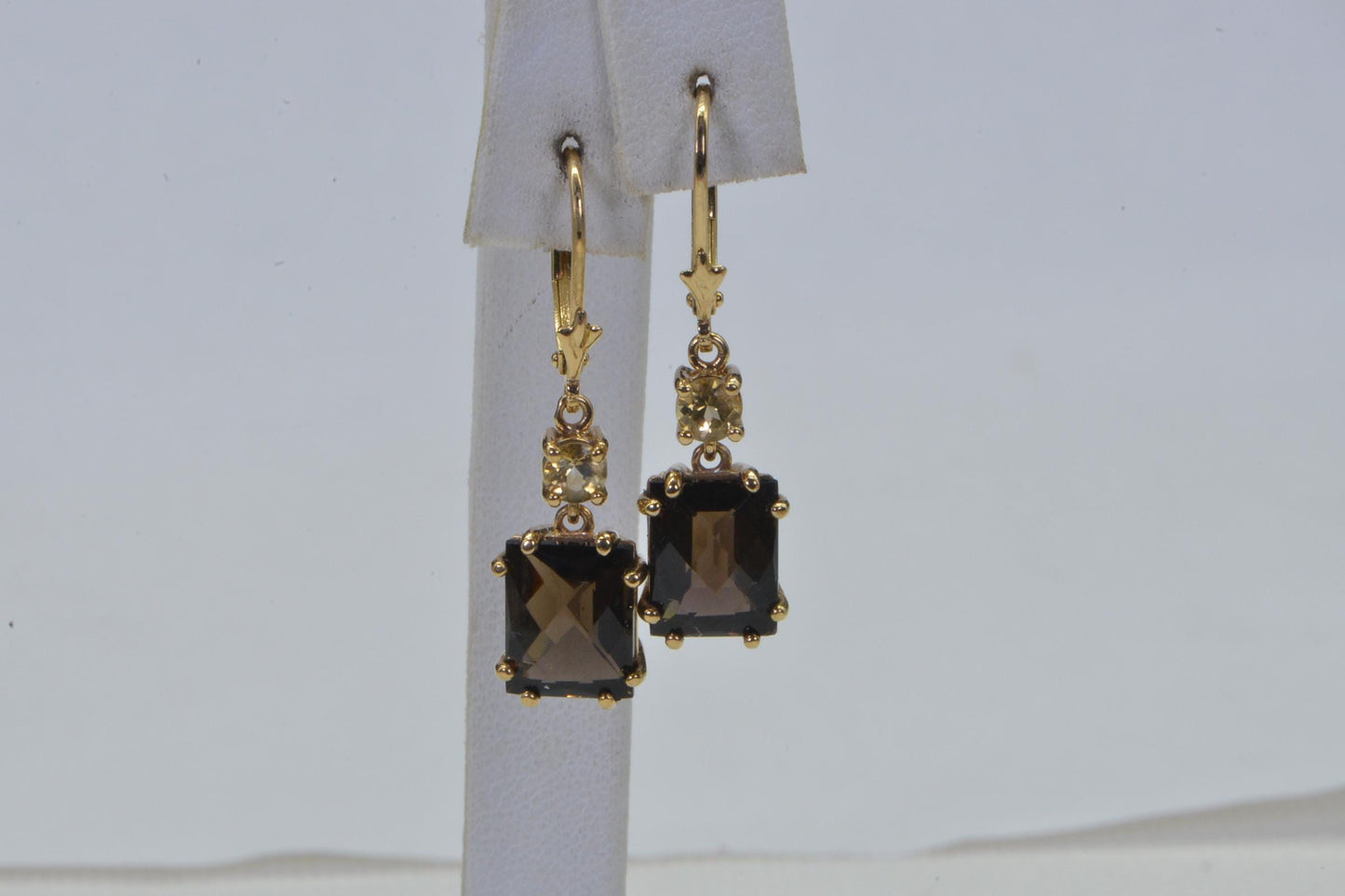 Natural Smokey Quartz and Citrine Dangle Earrings 14K Gold Over Sterling Silver