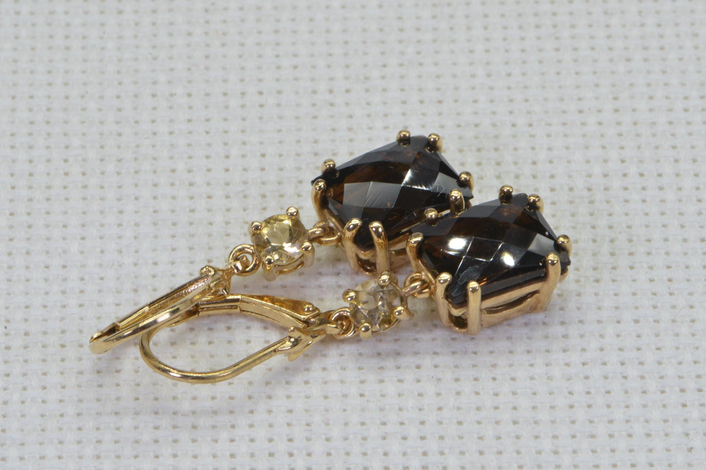 Natural Smokey Quartz and Citrine Dangle Earrings 14K Gold Over Sterling Silver