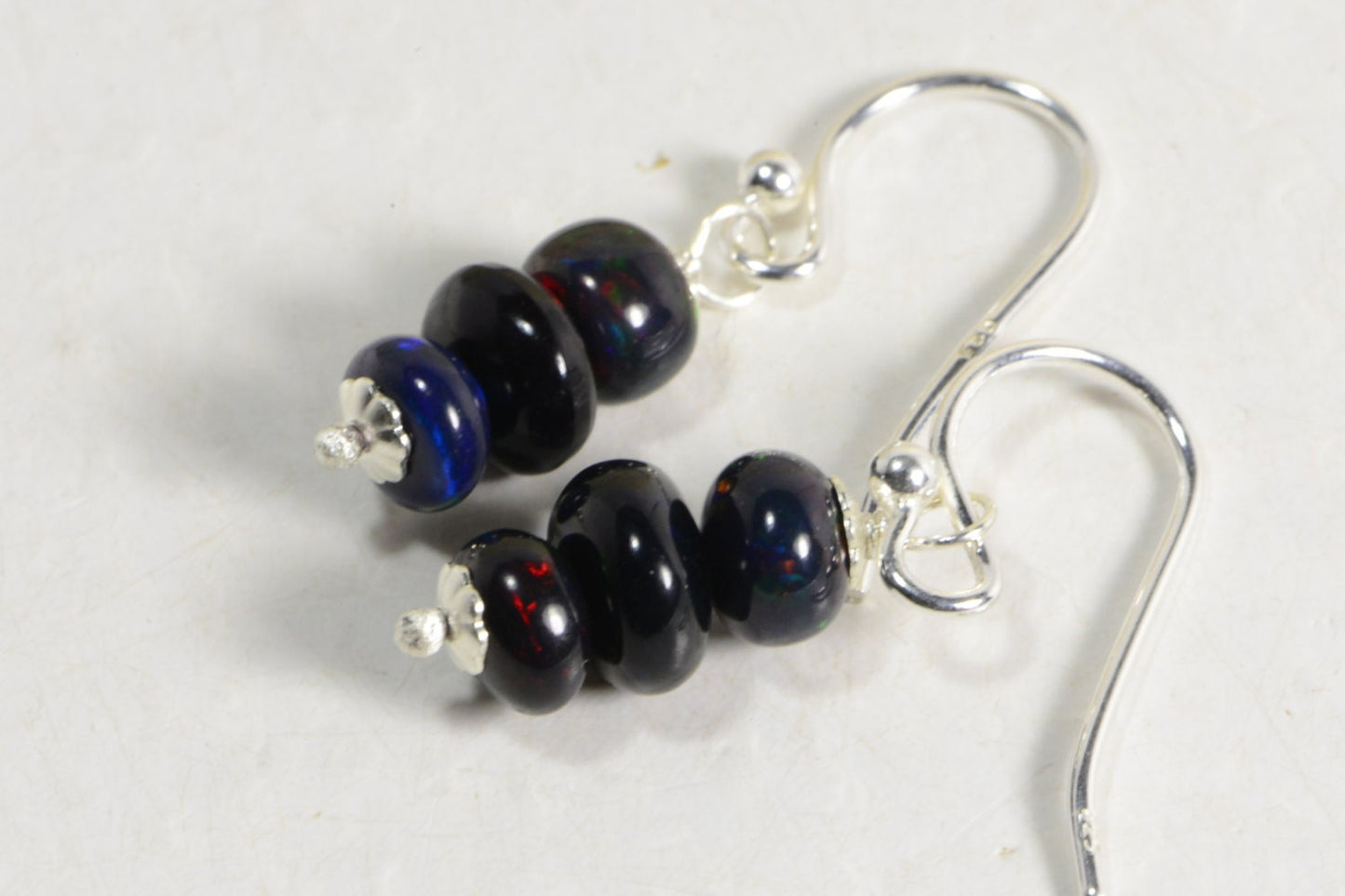 Black Opal Dangle Earrings, Sterling Silver, Gemstone Jewelry