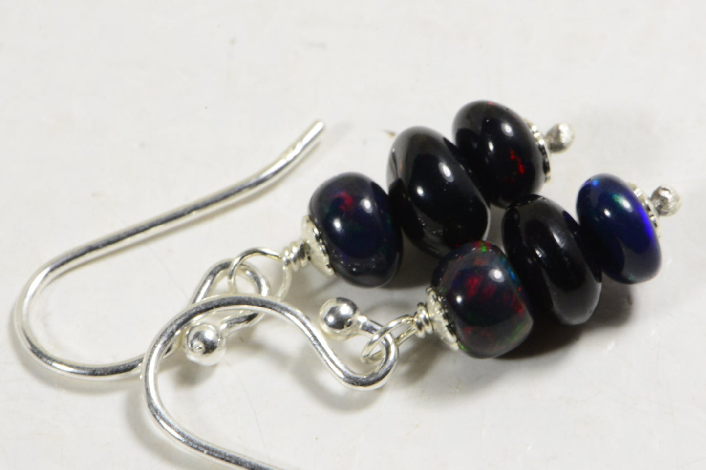 Black Opal Dangle Earrings, Sterling Silver, Gemstone Jewelry