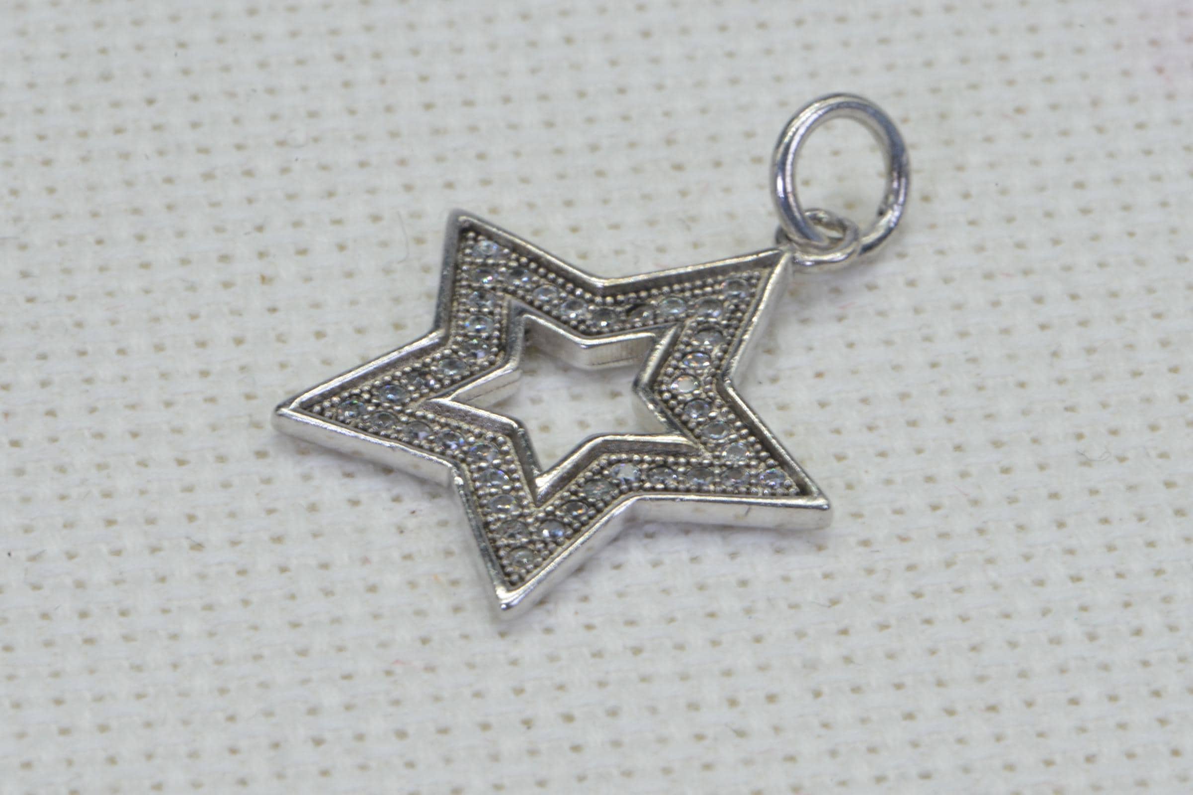 Diamond Star Pendant Charm 14 K White Gold Over Sterling Silver