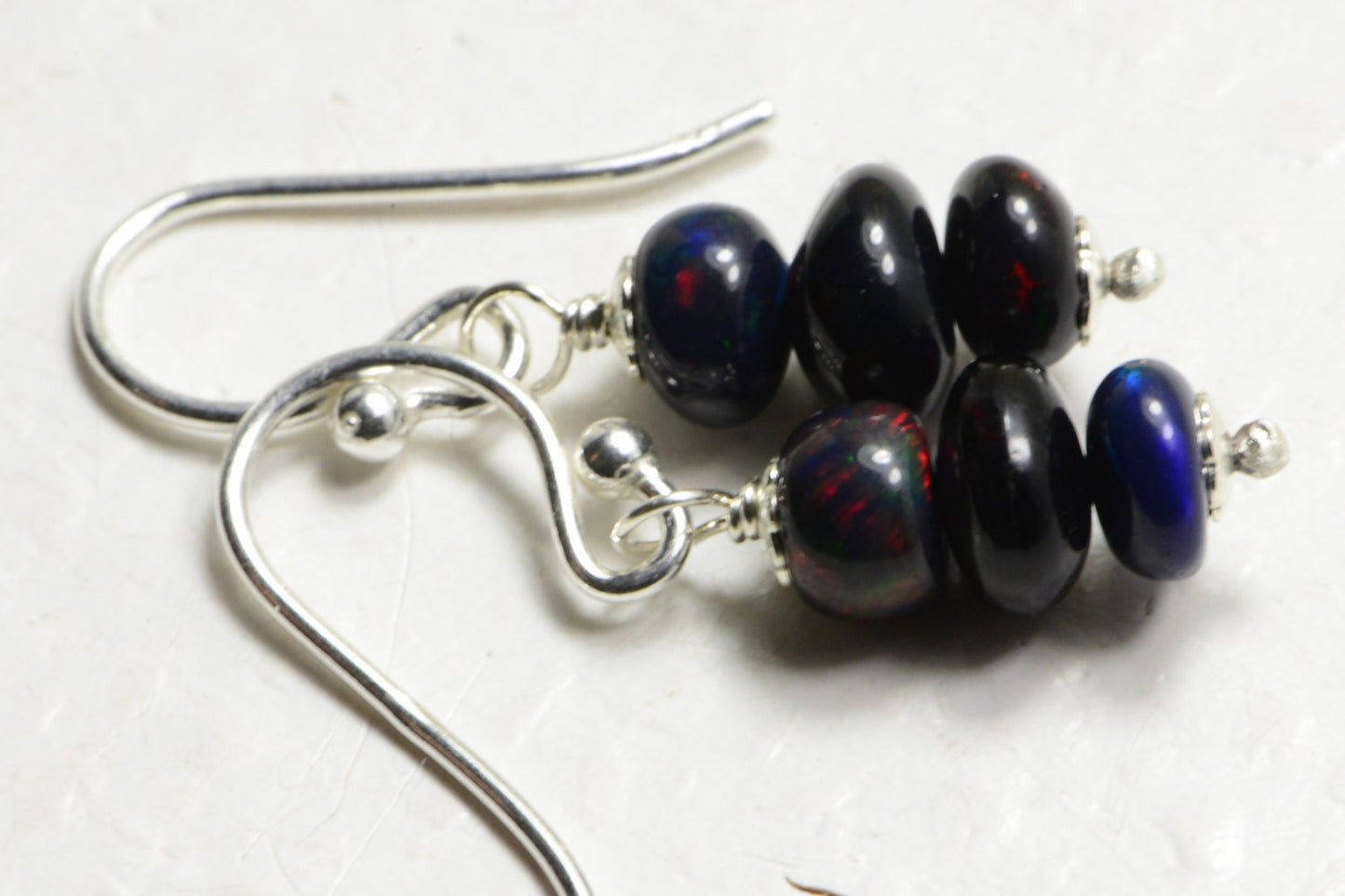 Black Opal Dangle Earrings, Sterling Silver, Gemstone Jewelry