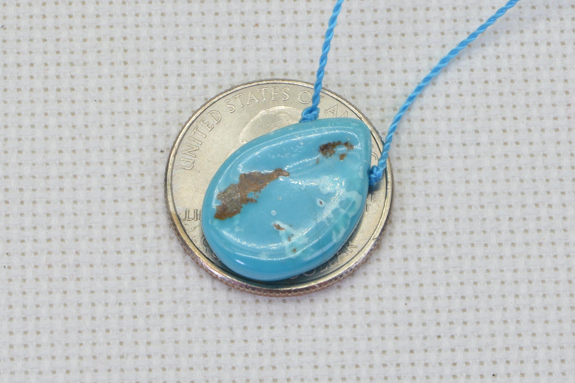 Arizona Sleeping Beauty Turquoise Raw Slab Pendant  Free Form Teardrop