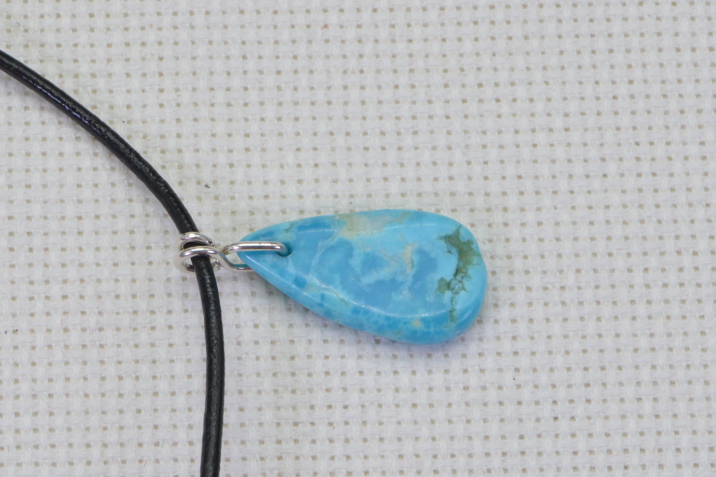 Sleeping Beauty Turquoise Pendant: Wire Wrapped Gemstone, Leather Cord