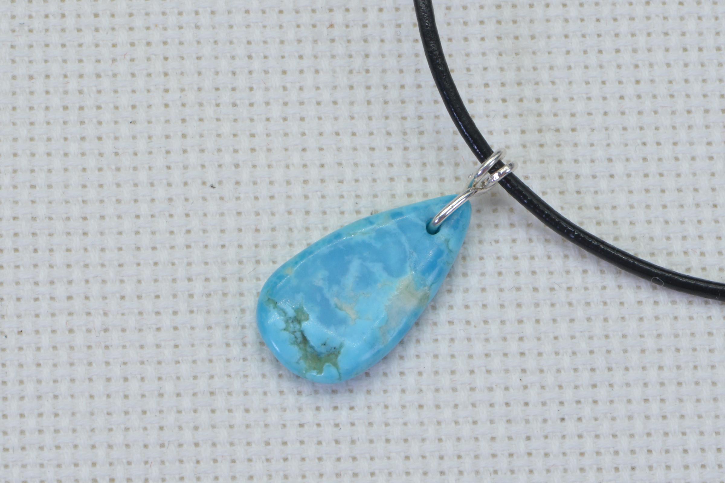 Sleeping Beauty Turquoise Pendant: Wire Wrapped Gemstone, Leather Cord