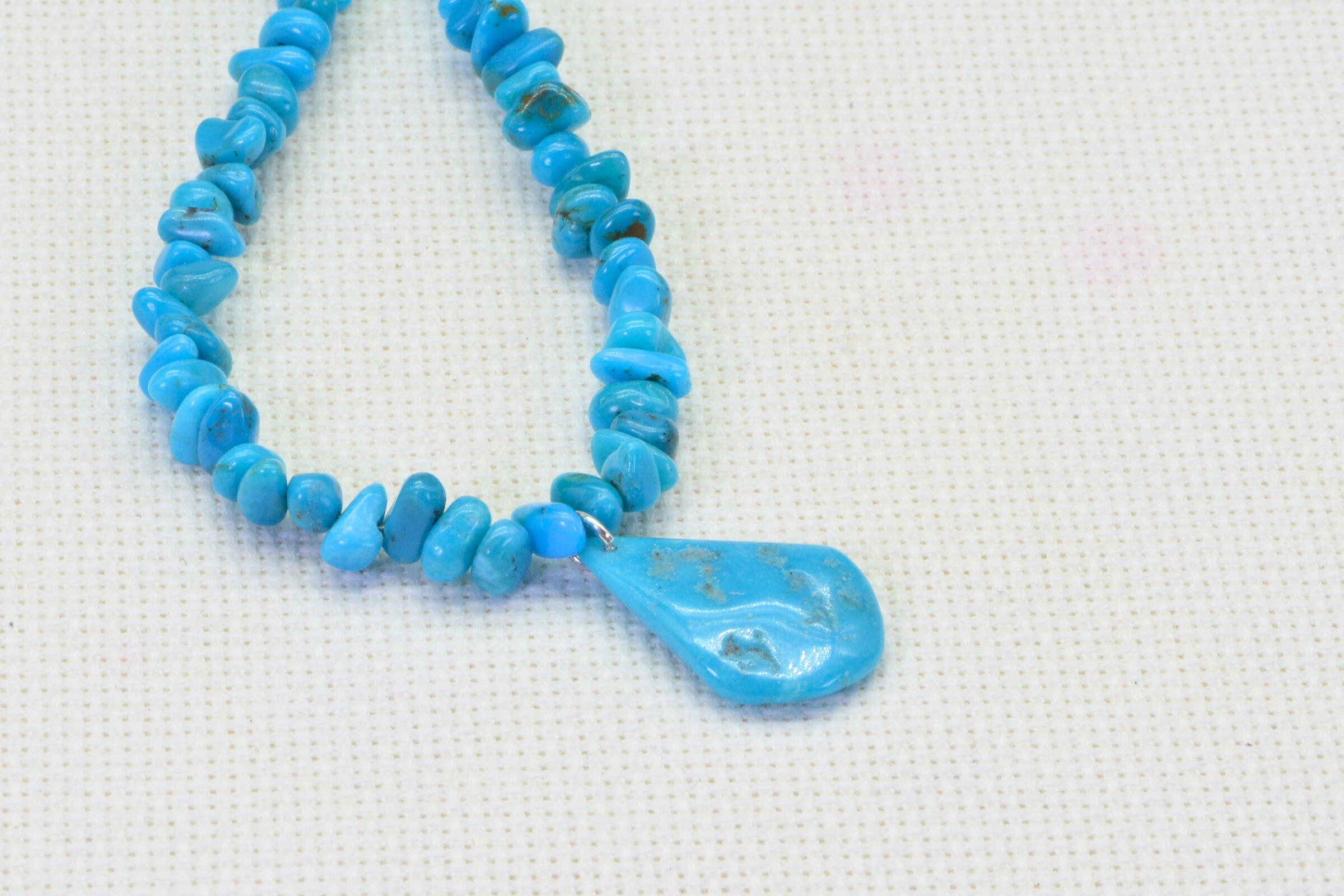 Genuine Arizona Sleeping Beauty Turquoise Small Nugget & Teardrop Necklace Choker Sterling Silver