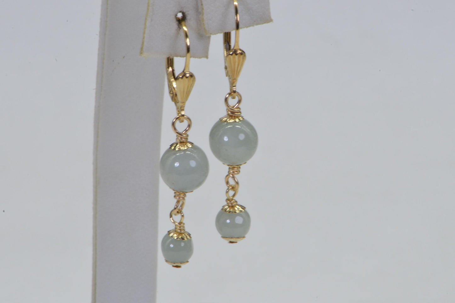 Burma Jade Ice Green Wire Wrapped 14K Gold Filled Dangle  Earrings