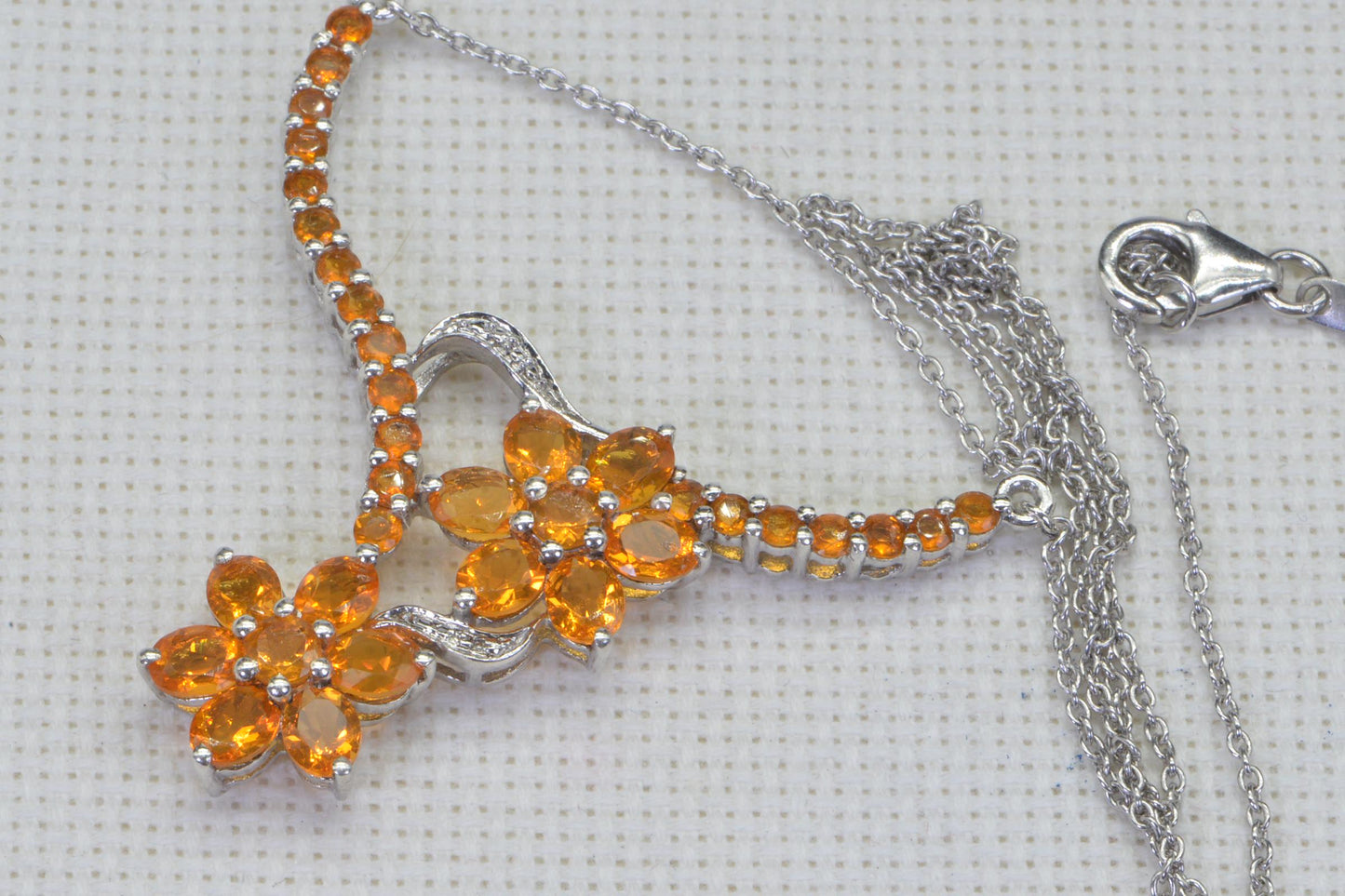 Mexican Fire Opal Flower Necklace: Sterling Silver October Birthstone