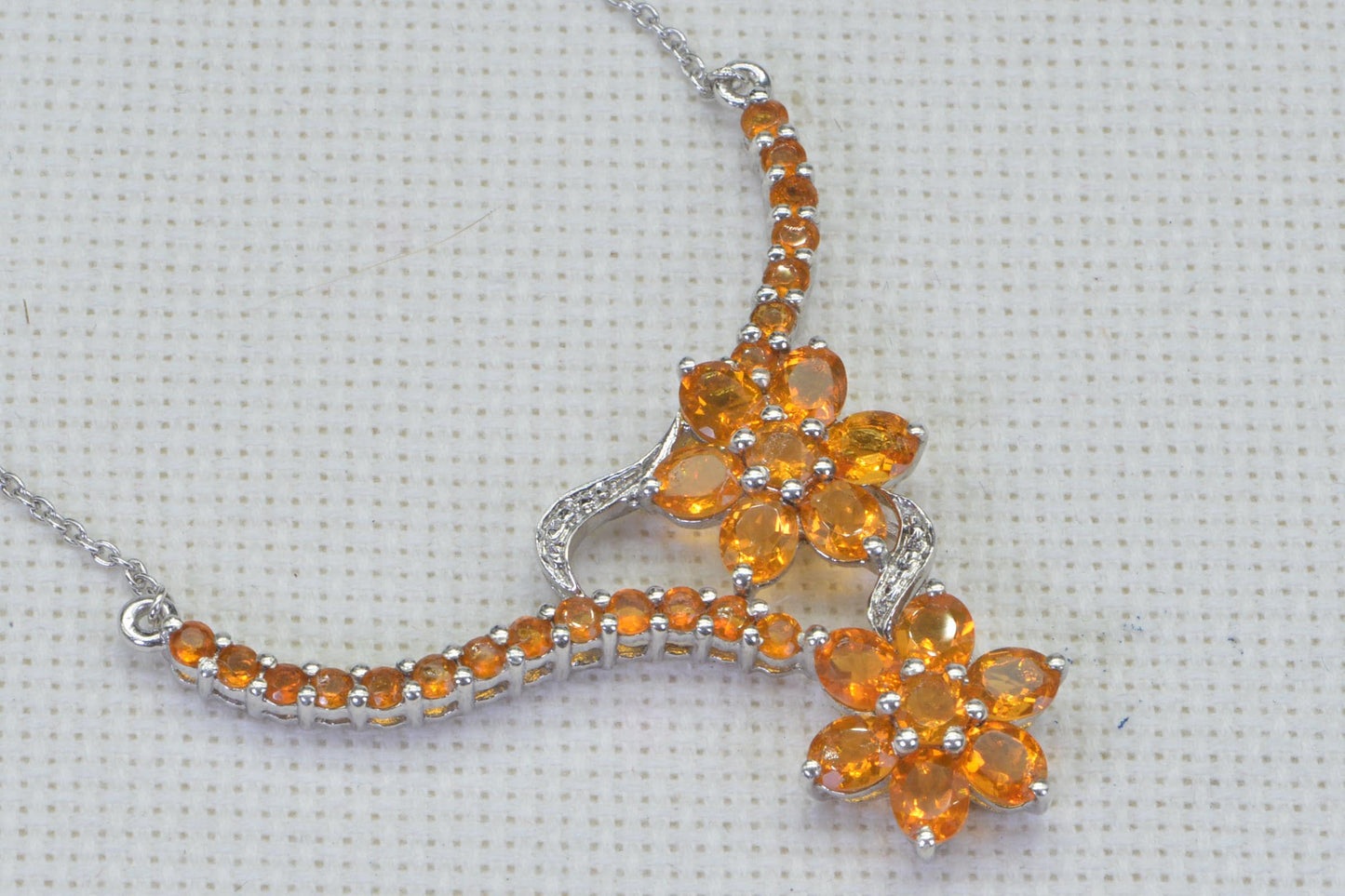 Mexican Fire Opal Flower Necklace: Sterling Silver October Birthstone