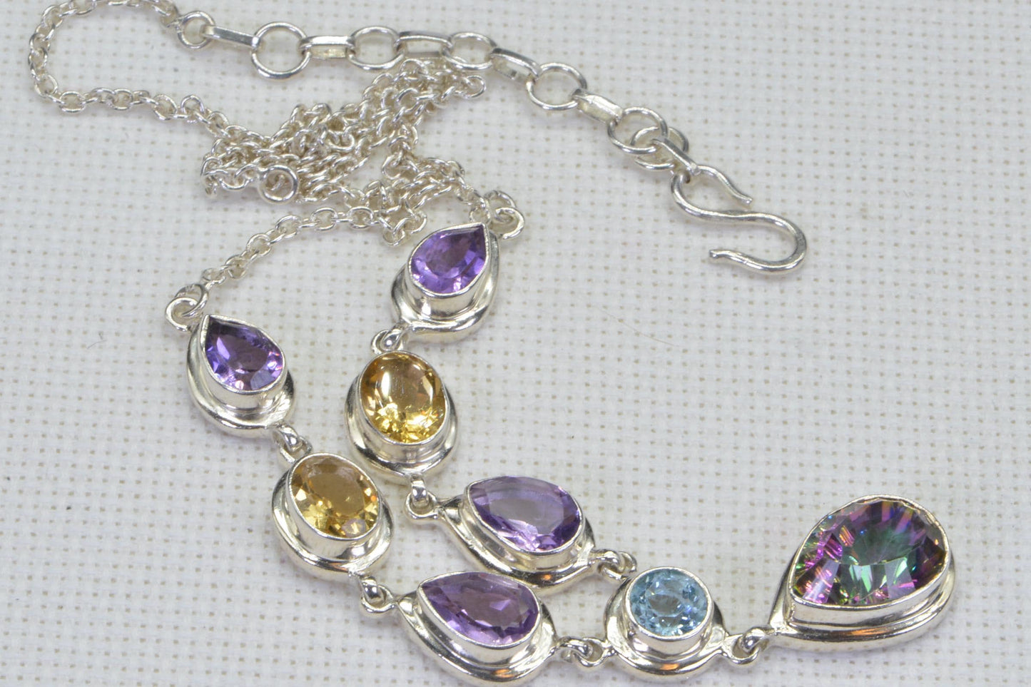 Mystic Topaz Gemstone Necklace Multi stone bezel setting sterling silver chain birthstone necklace