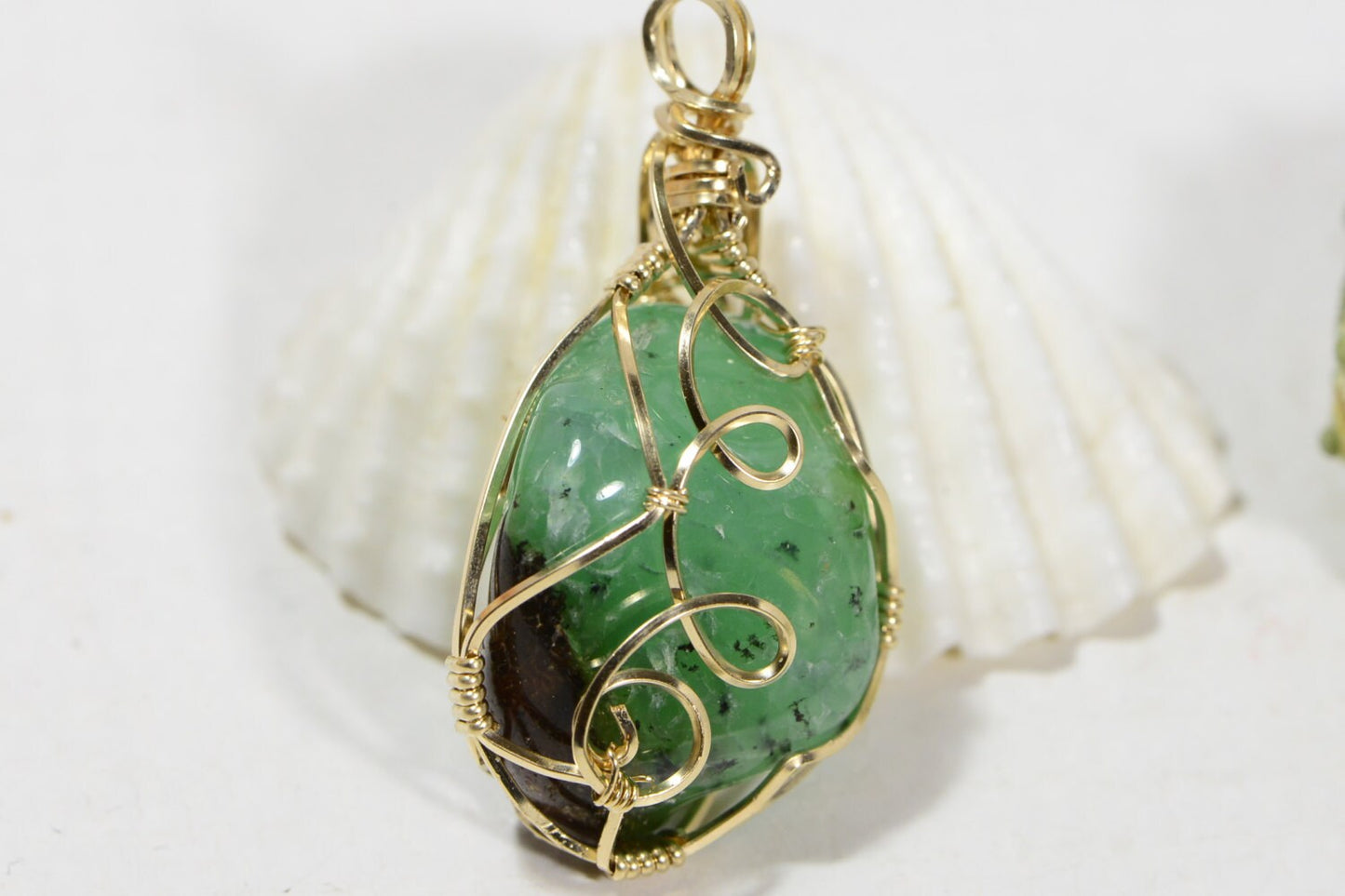 Chrysoprase Pendant, 14K Gold Filled Wire Wrapped Gemstone, Healing Crystal