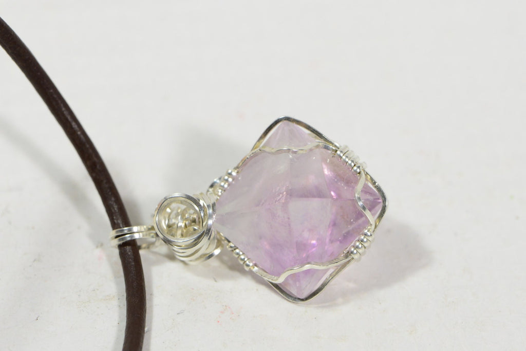 Natural Fluorite Necklace Gemstone Pendant Leather Crystal Necklace