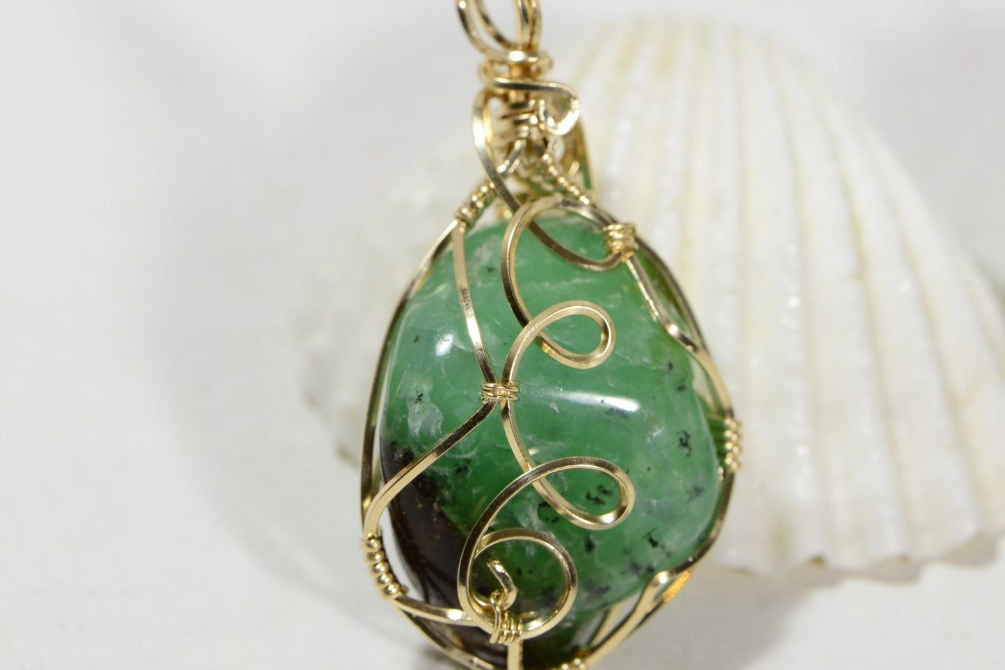 Chrysoprase Pendant, 14K Gold Filled Wire Wrapped Gemstone, Healing Crystal