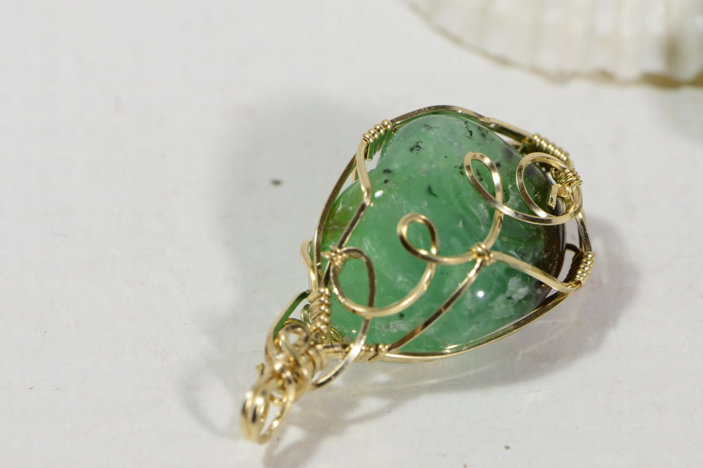 Chrysoprase Pendant, 14K Gold Filled Wire Wrapped Gemstone, Healing Crystal