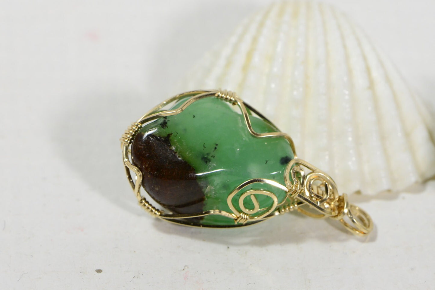 Chrysoprase Pendant, 14K Gold Filled Wire Wrapped Gemstone, Healing Crystal