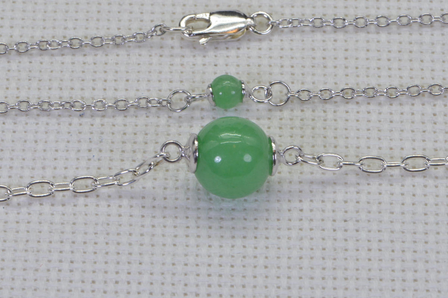 Apple Green Jadeite Bracelet, Sterling Silver Chain, Handmade Jewelry