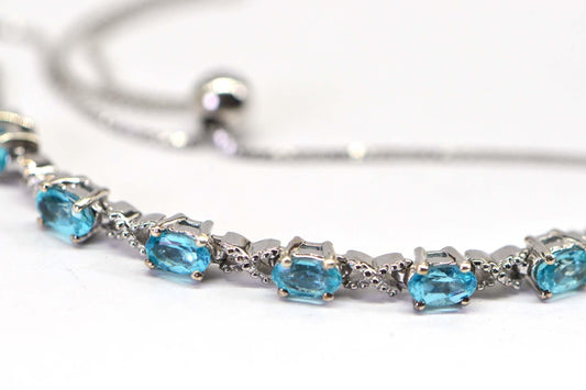 Apatite Bolo Bracelet: Natural Aqua Blue Gemstone, Sterling Silver