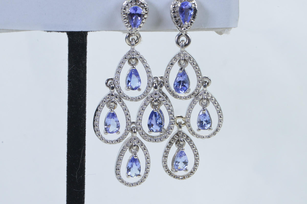 Cluster Tanzanite Dangle Earrings, Sterling Silver Flower Earrings