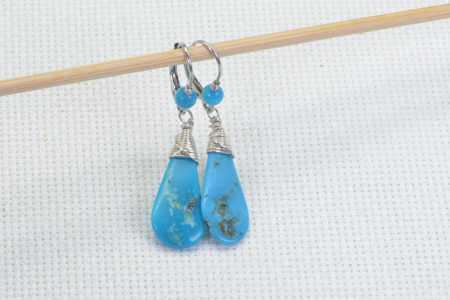 Sleeping Beauty Turquoise Sterling Silver Dangle Earrings: Wire-Wrapped