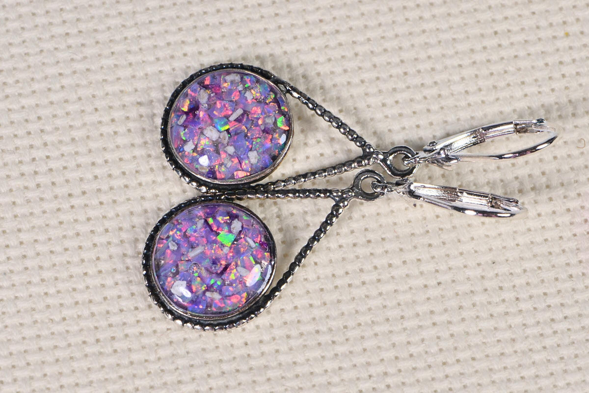 Australian Opal Mosaic Earrings: Sterling Silver Bezel Set