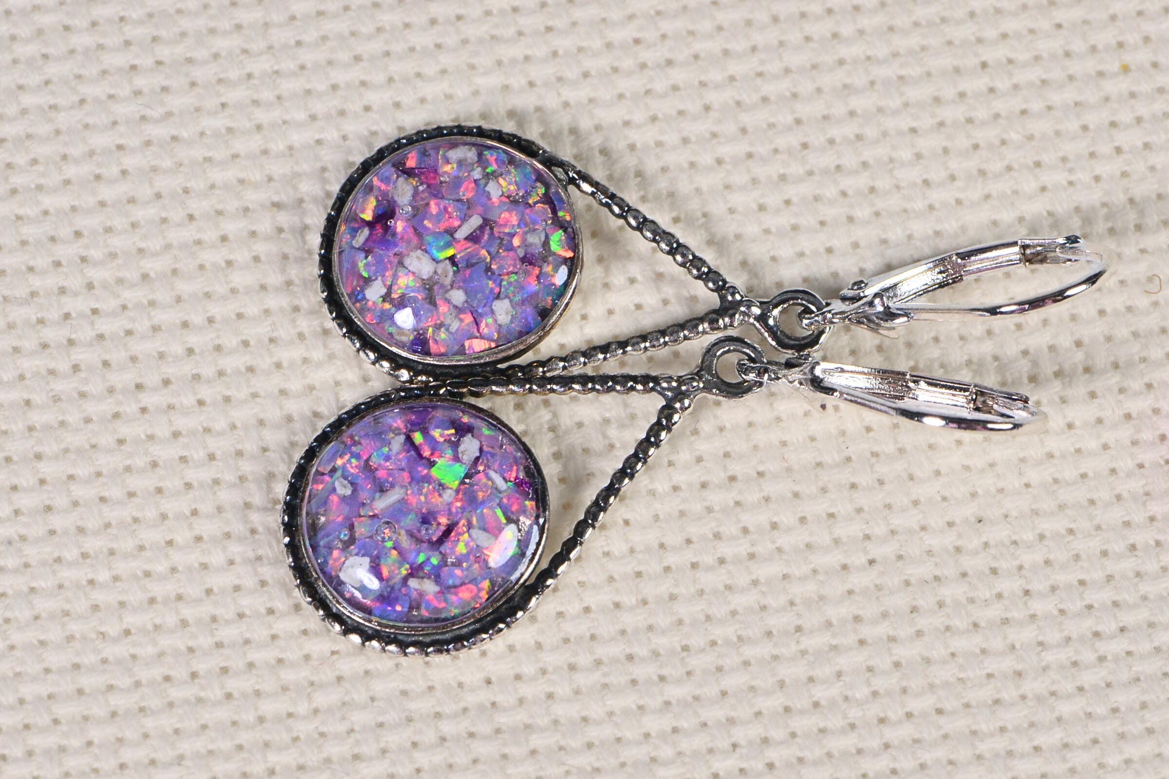 Australian Opal Mosaic Earrings: Sterling Silver Bezel Set