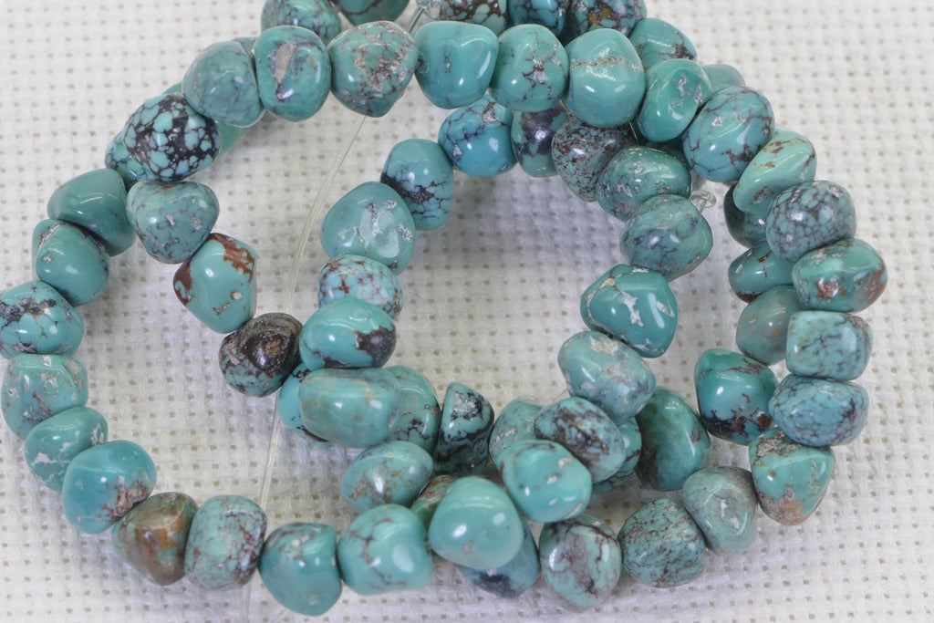 Kingman Turquoise Nugget Beads: Natural Arizona Gemstone Strand