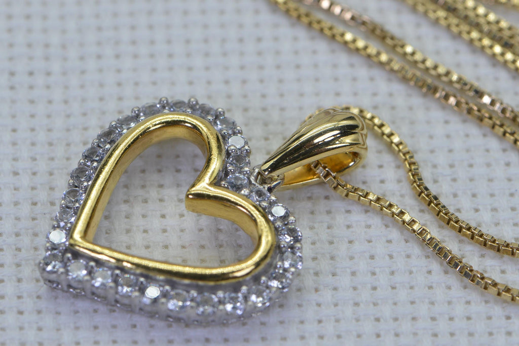CZ Heart Pendant: 14K Gold Over Sterling Silver, Mother's Gift