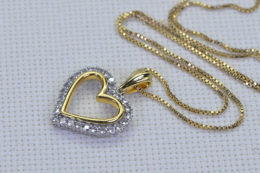 CZ Heart Pendant: 14K Gold Over Sterling Silver, Mother's Gift