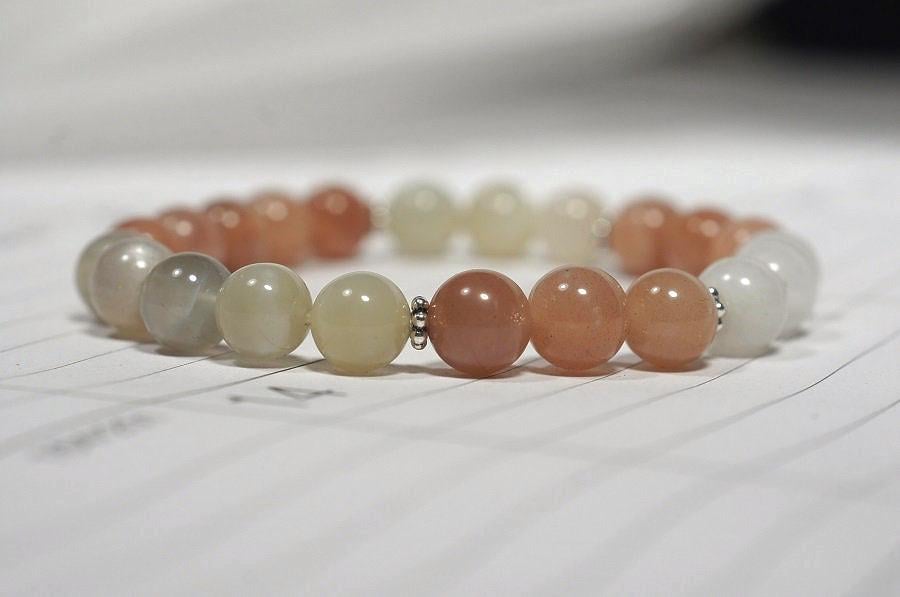 Genuine Moonstone Bracelet, Sterling Silver, Chakra Yoga Mala