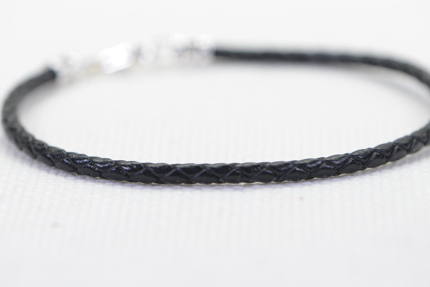 Braided Leather Cord Bracelet: 3mm Sterling Silver Charm Cuff