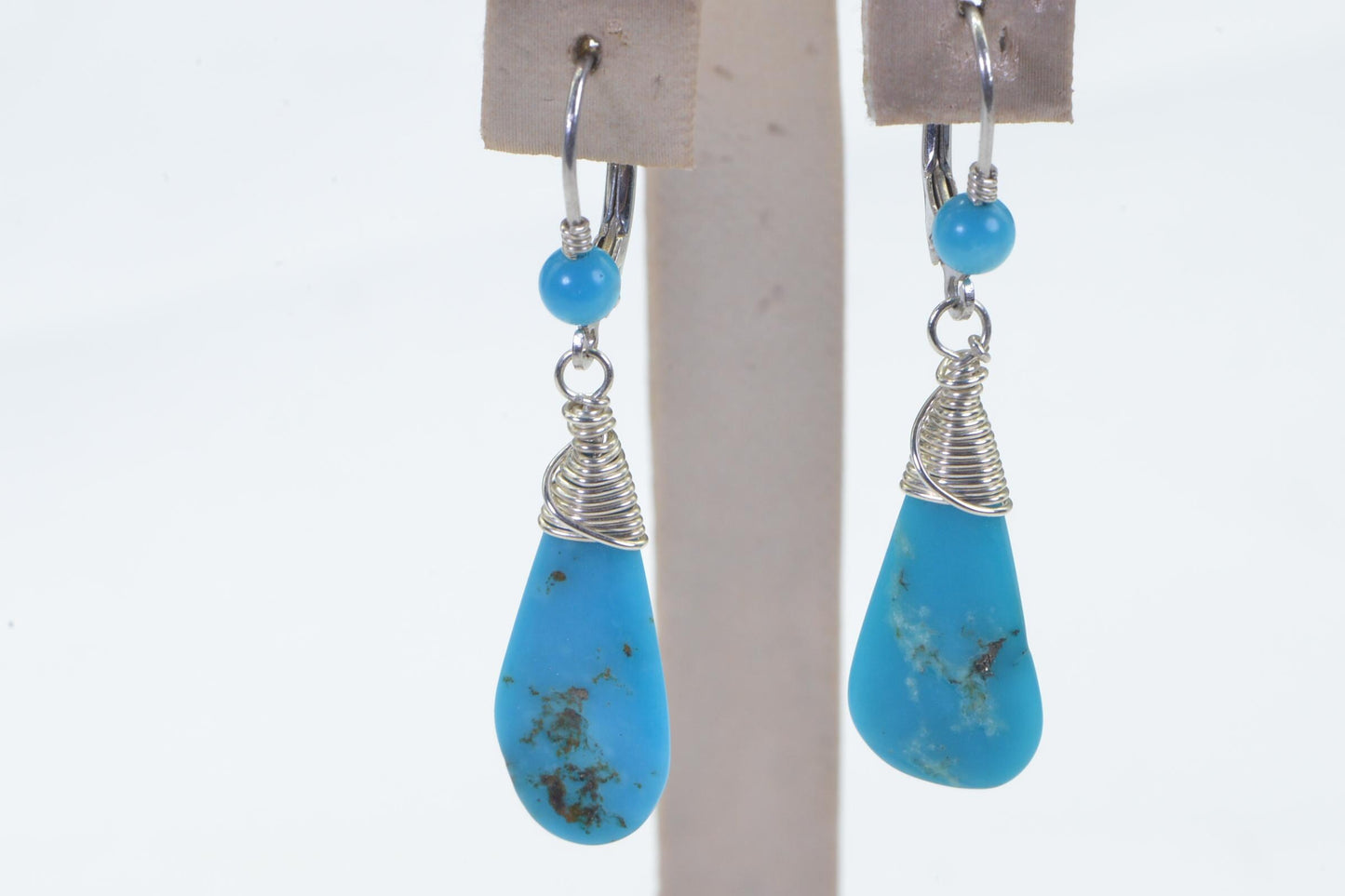 Sleeping Beauty Turquoise Sterling Silver Dangle Earrings: Wire-Wrapped