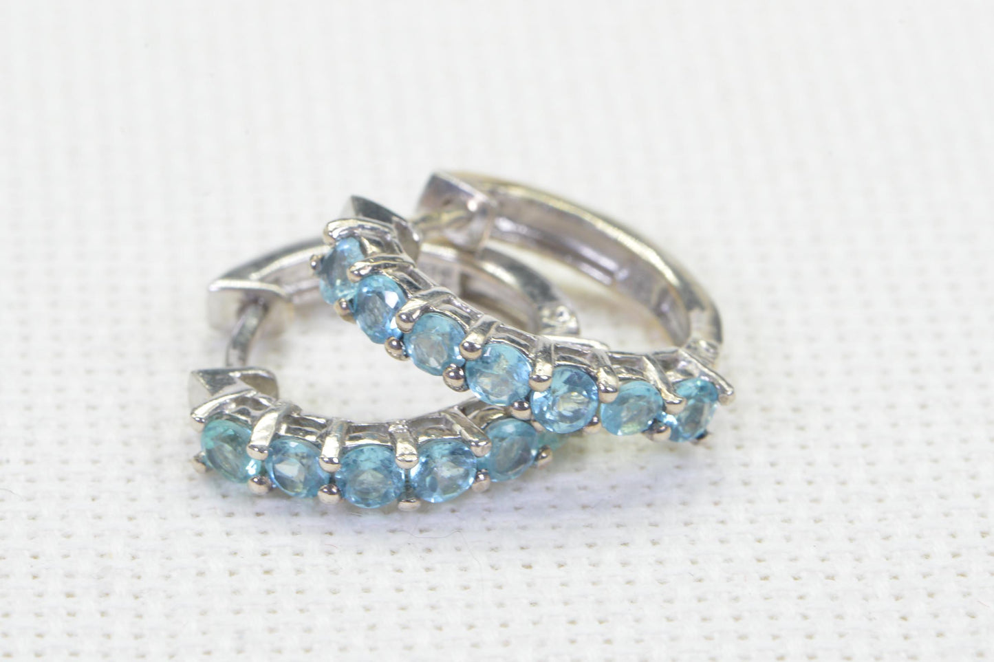 Aquamarine Sterling Silver Hoop Earrings: March Birthstone, 3/4 inch