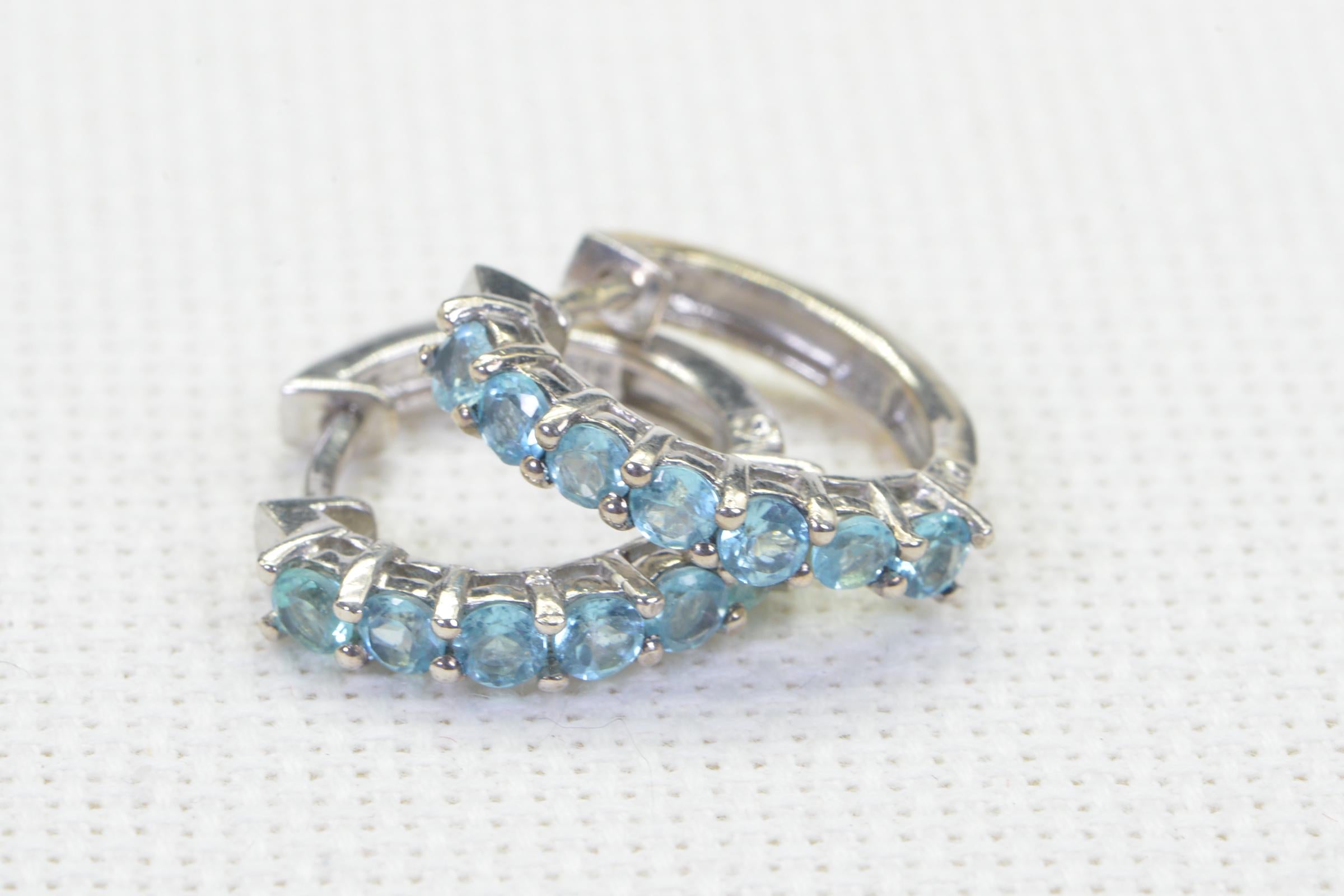 Aquamarine Sterling Silver Hoop Earrings: March Birthstone, 3/4 inch