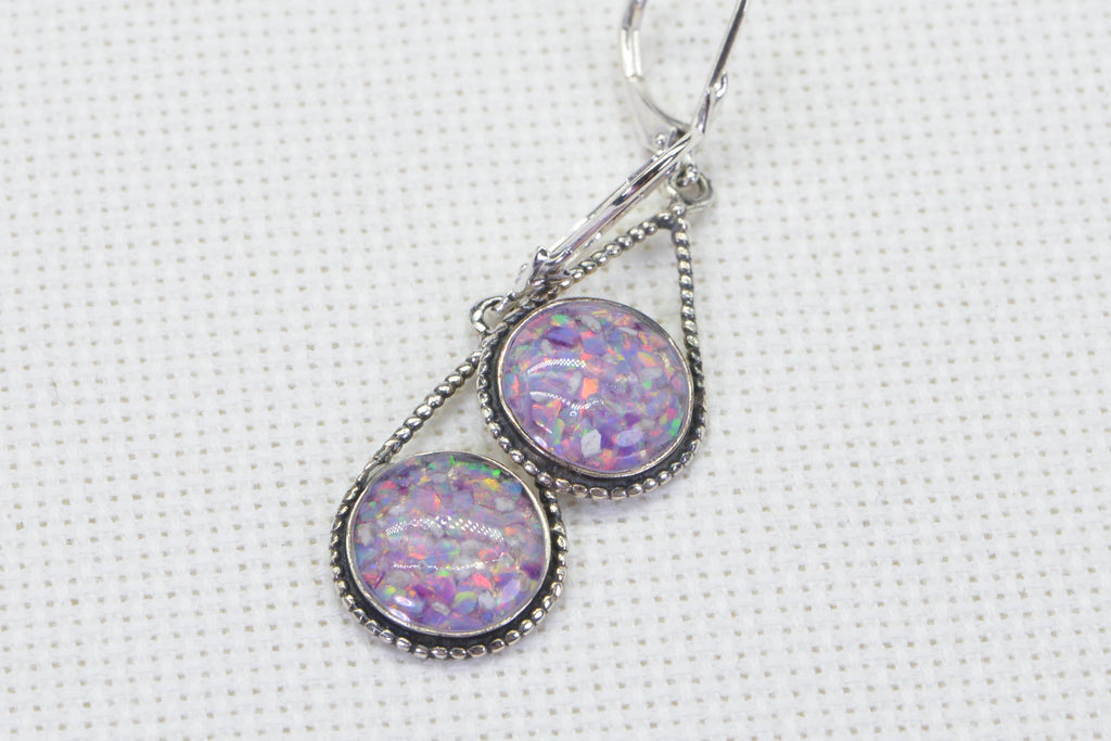 Australian Opal Mosaic Earrings: Sterling Silver Bezel Set