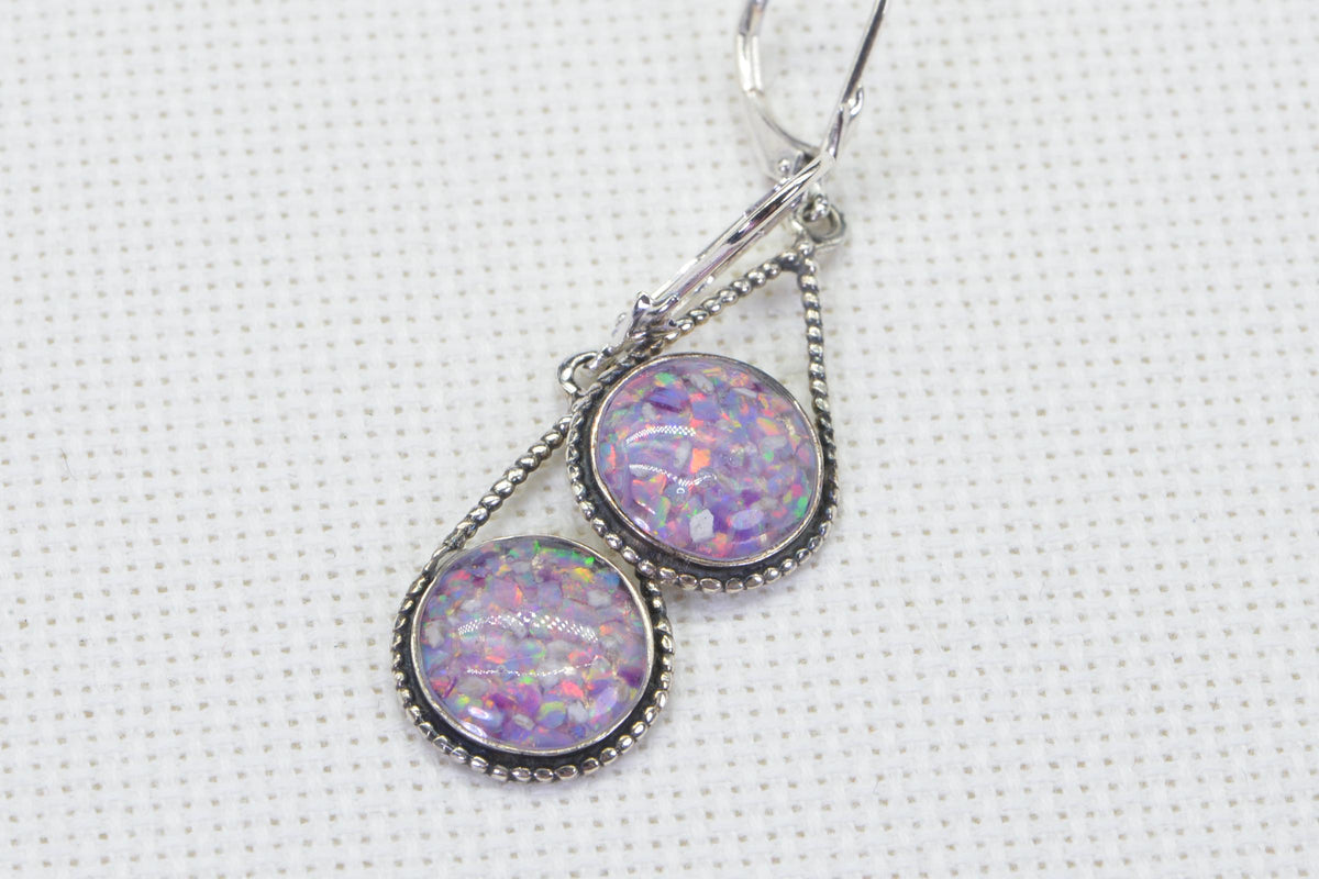 Australian Opal Mosaic Earrings: Sterling Silver Bezel Set